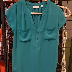 Teal Button-Front Blouse